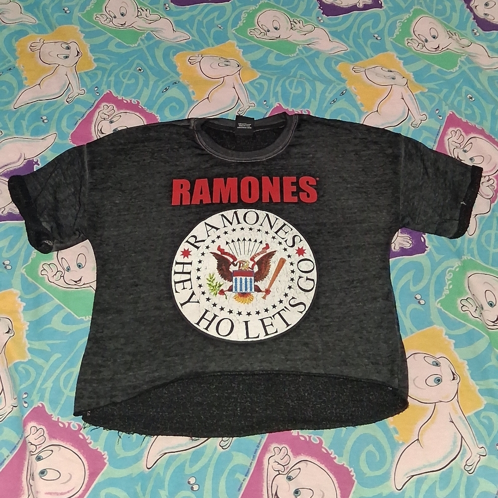 Ramones Short Sleeve Cropped Sweatshirt Punk Rock Ladies Crop Top